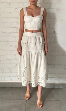 Hemant And Nandita | Runa Linen Cotton Midi Skirt | Off White