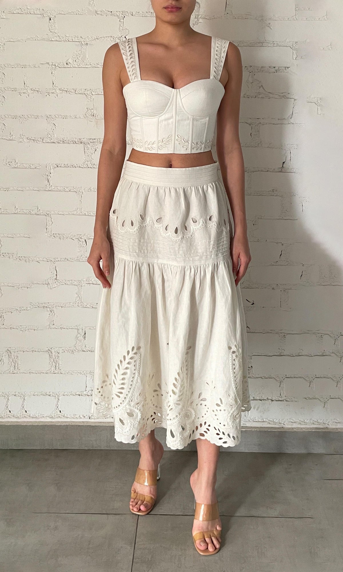 Hemant And Nandita | Runa Linen Cotton Midi Skirt | Off White