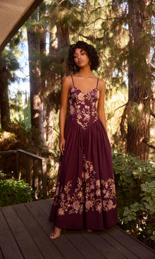 Hemant And Nandita | Savi Cotton Poplin Lycra Maxi Dress | Burgundy Floral