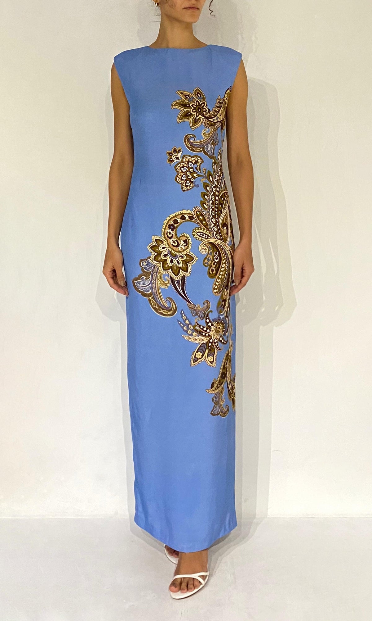 Womens | Saya Polyester Double Satin Maxi Dress | Cornflour Blue