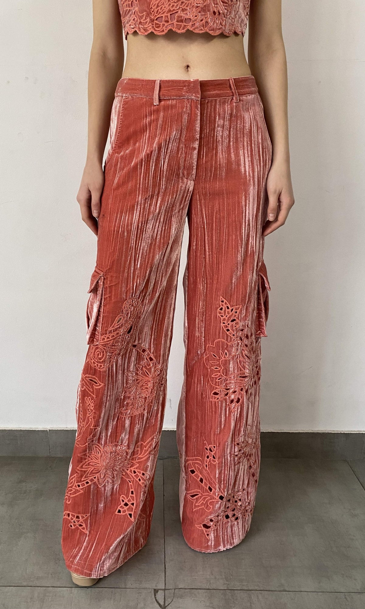 Womens | Sehr Polyester Crushed Velvet Pants | Pink