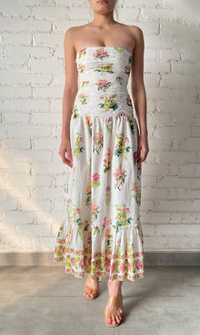 Hemant And Nandita | Taha Cotton Schiffli Strapless Maxi Dress | White Floral