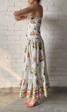 Hemant And Nandita | Taha Cotton Schiffli Strapless Maxi Dress | White Floral
