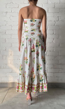 Hemant And Nandita | Taha Cotton Schiffli Strapless Maxi Dress | White Floral