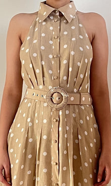 Hemant And Nandita | Tira Viscose Linen Organza Long Dress With Buckle Belt | Brown White