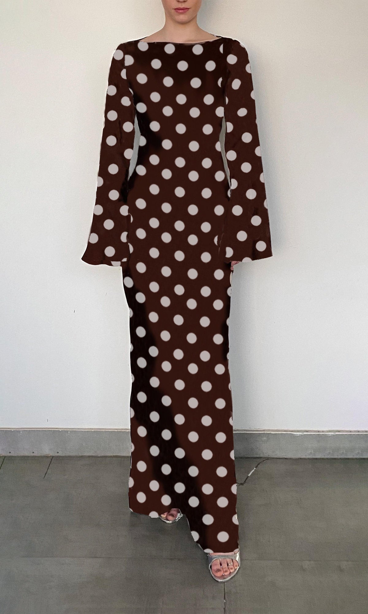 Hemant And Nandita | Tira Viscose Satin Long Dress | RE25 | Brown White