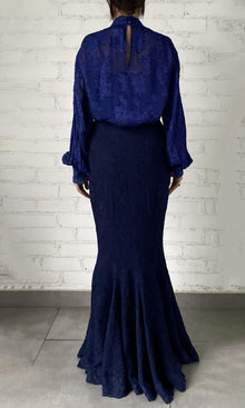 Womens | Tiya Viscose Georgette Jacquard Long Skirt | Blue