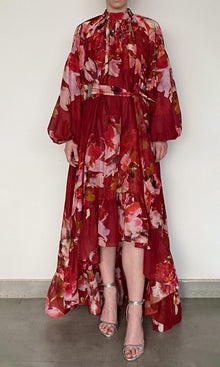 Hemant And Nandita | Tuhi Linen Orgenza Long Dress | Red Multi