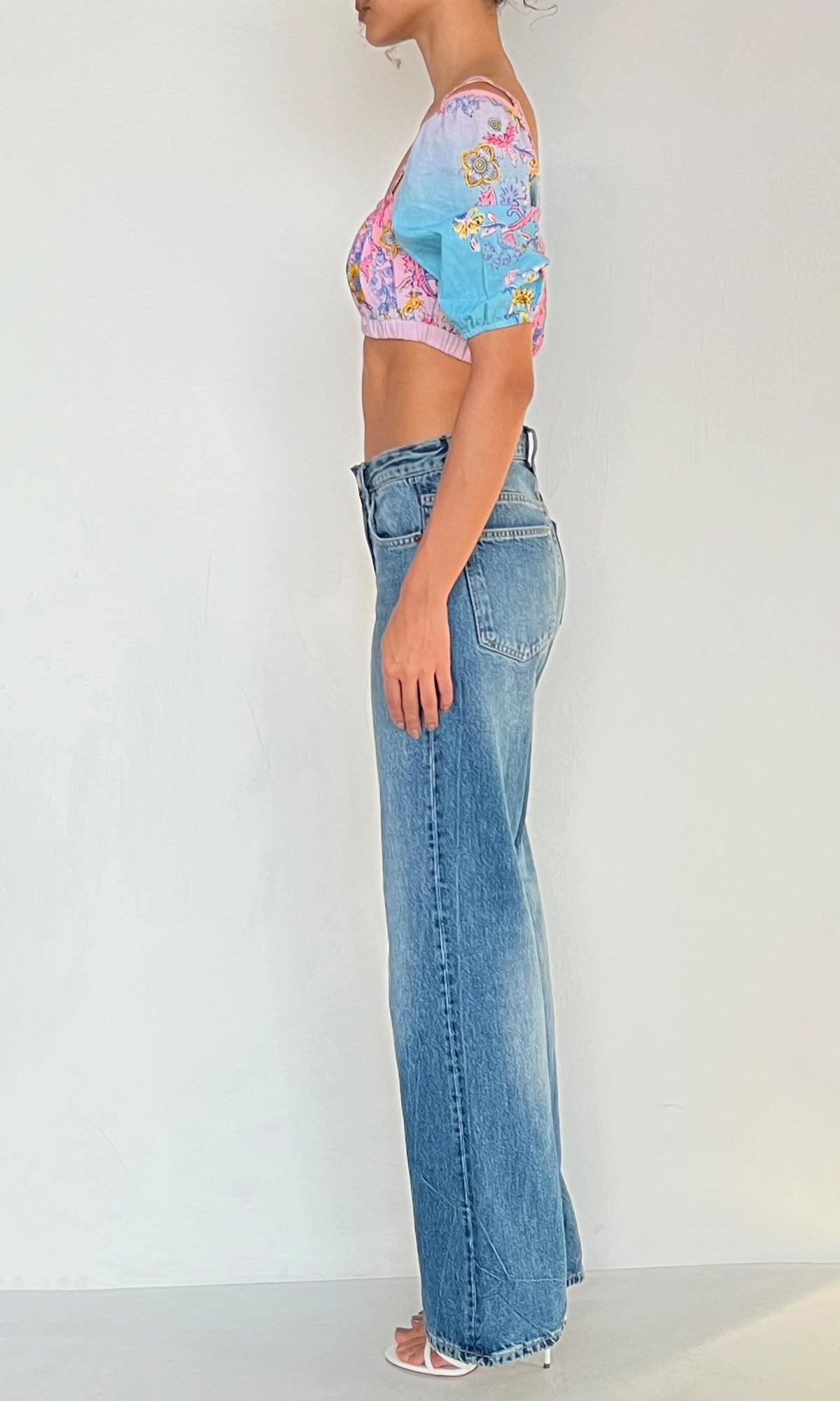 Womens | Vana Cotton Linen Top | Pink/Blue