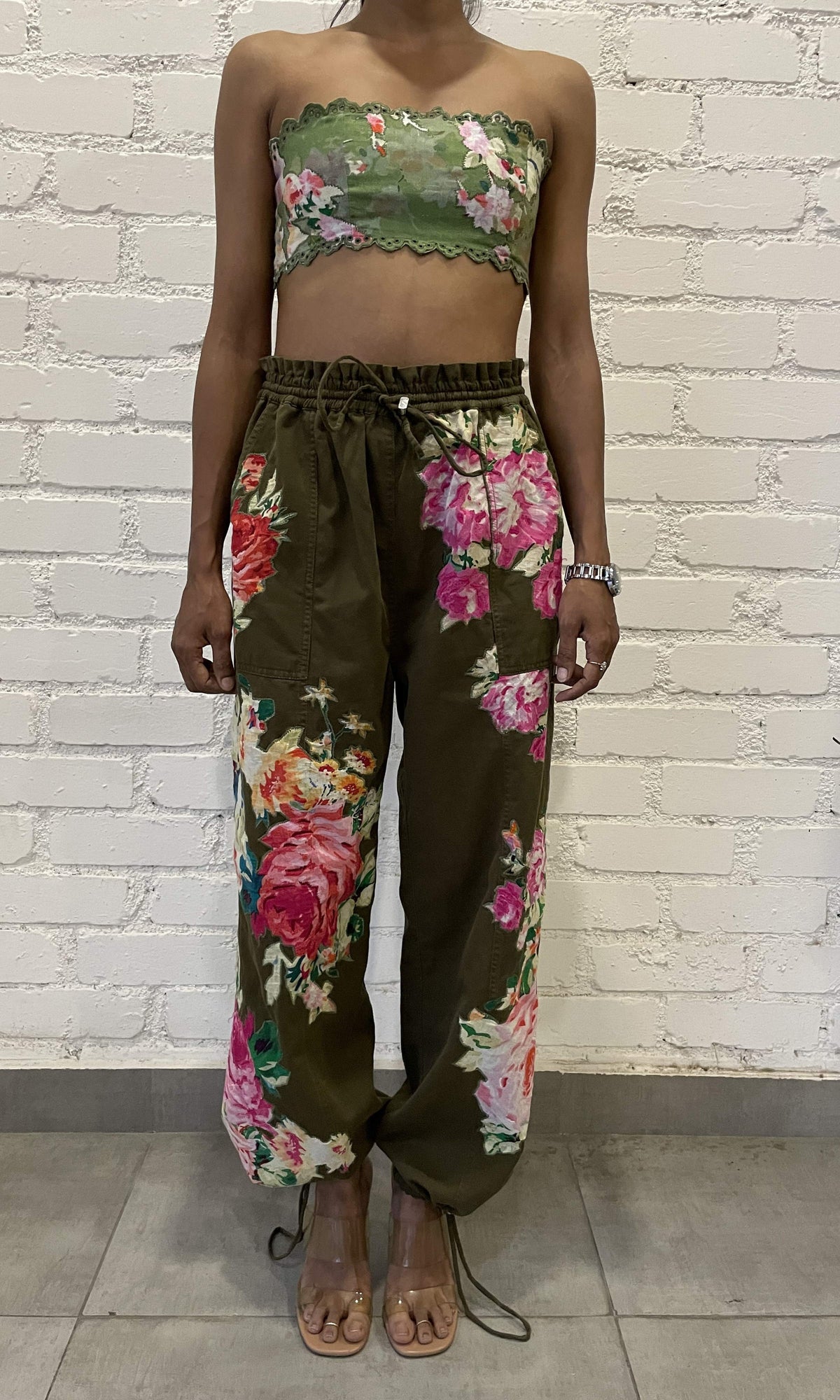 Womens | Zaria Cotton Linen Bandeau | Green Multi