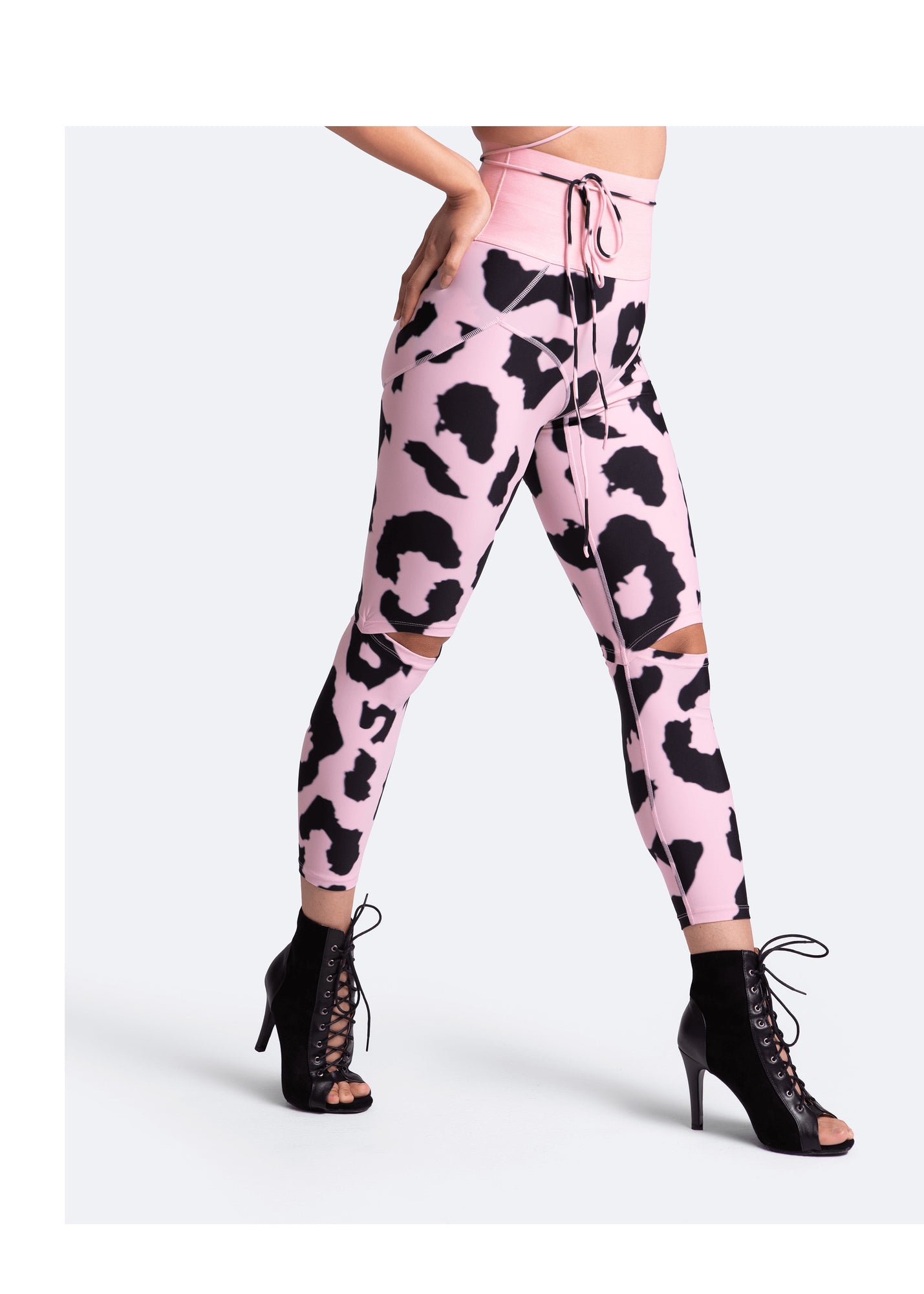High-Rise Knee-Slit Leggings | Pink Leo