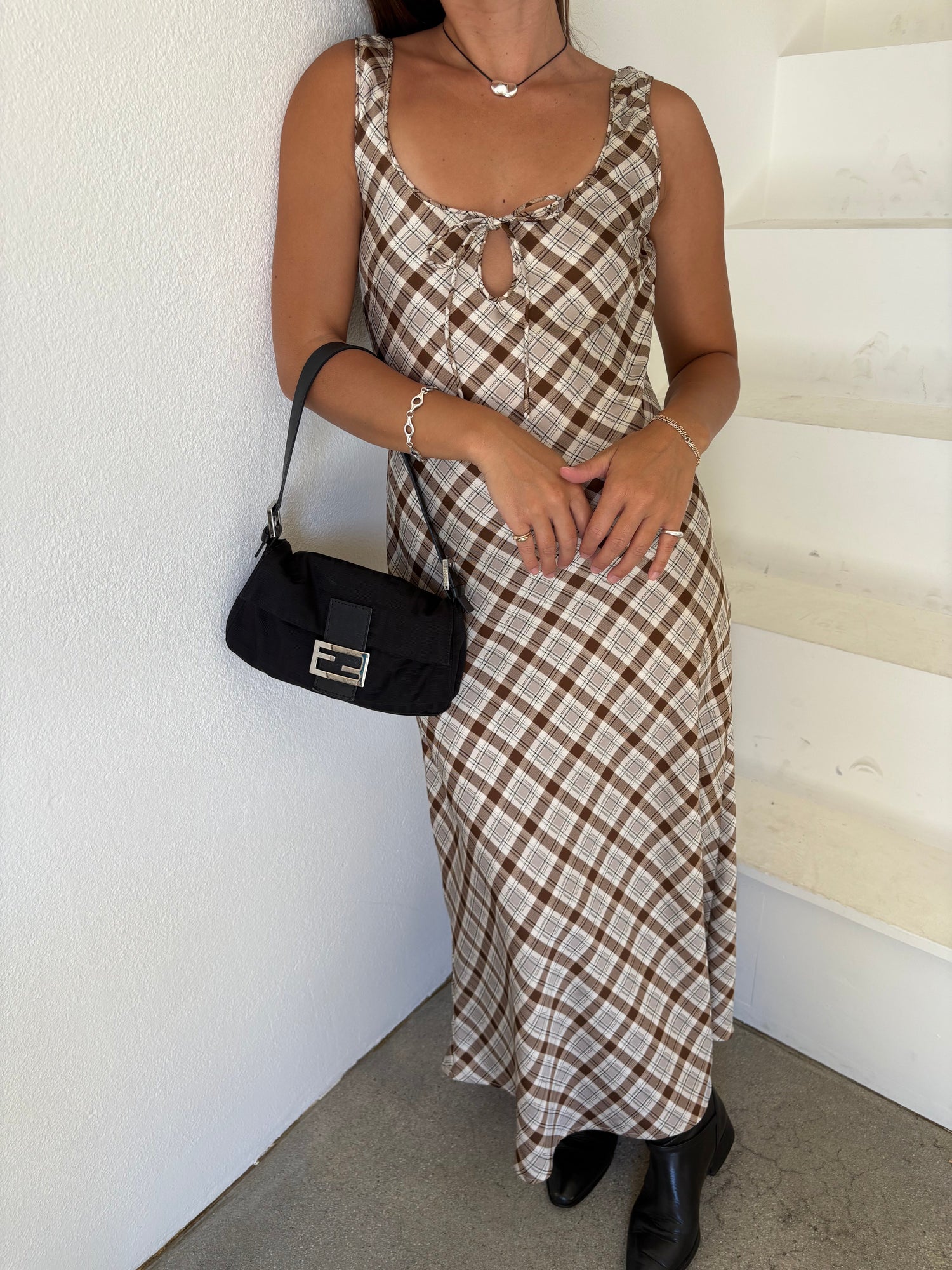 Tabitha Dress | Tan Plaid