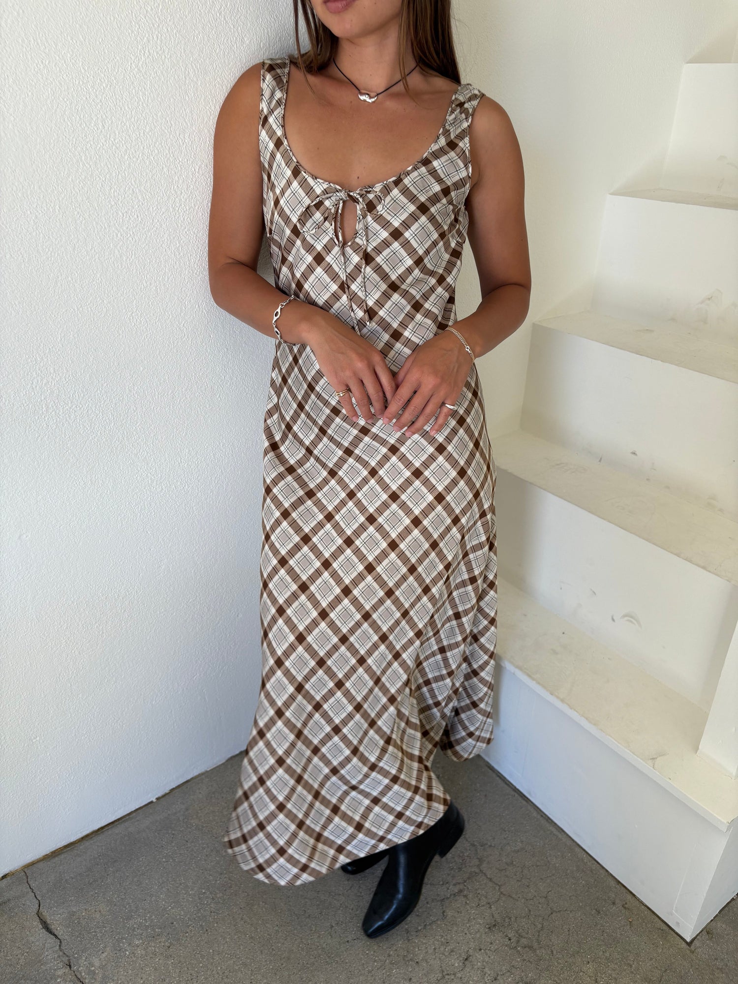 Tabitha Dress | Tan Plaid