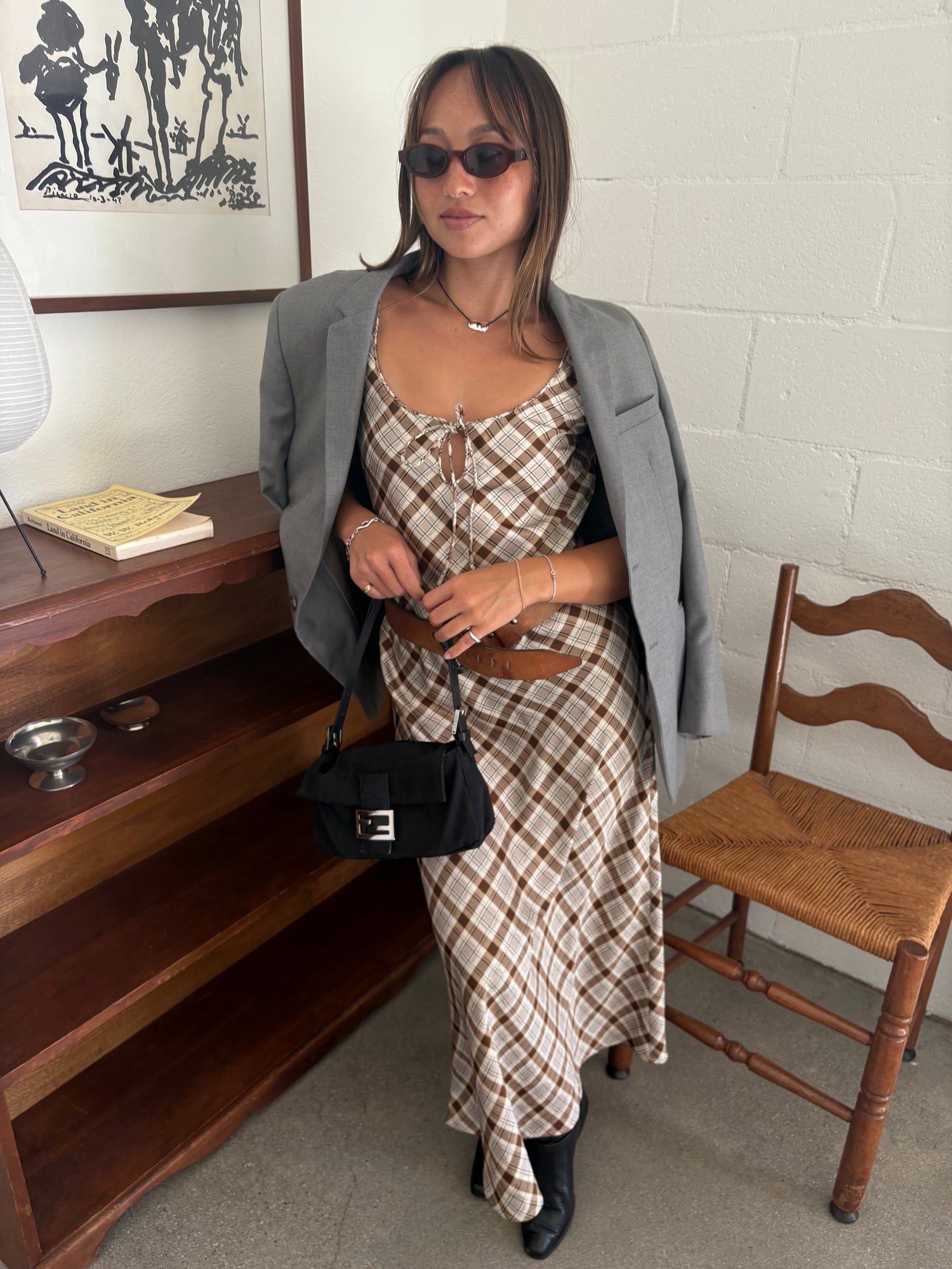 Tabitha Dress | Tan Plaid