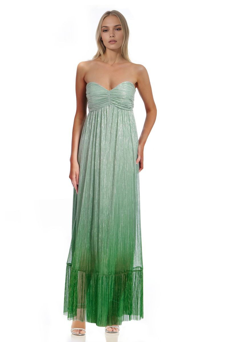 Jewel Badgley Mischka | Evelyn Sweetheart Neck Strapless Gown | Green Silver