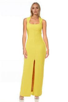 Jewel Badgley Mischka | Emma Sleeveless Square Neck Gown | Yellow