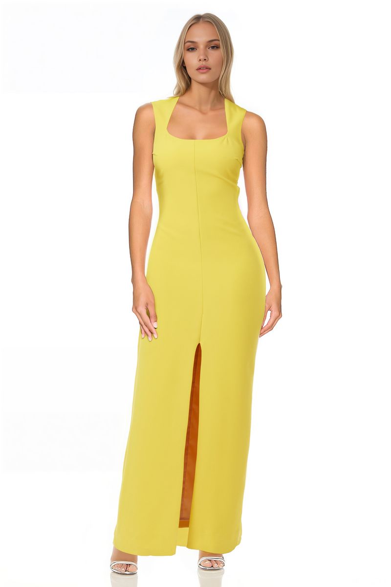 Jewel Badgley Mischka | Emma Sleeveless Square Neck Gown | Yellow