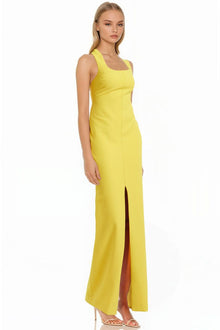 Jewel Badgley Mischka | Emma Sleeveless Square Neck Gown | Yellow