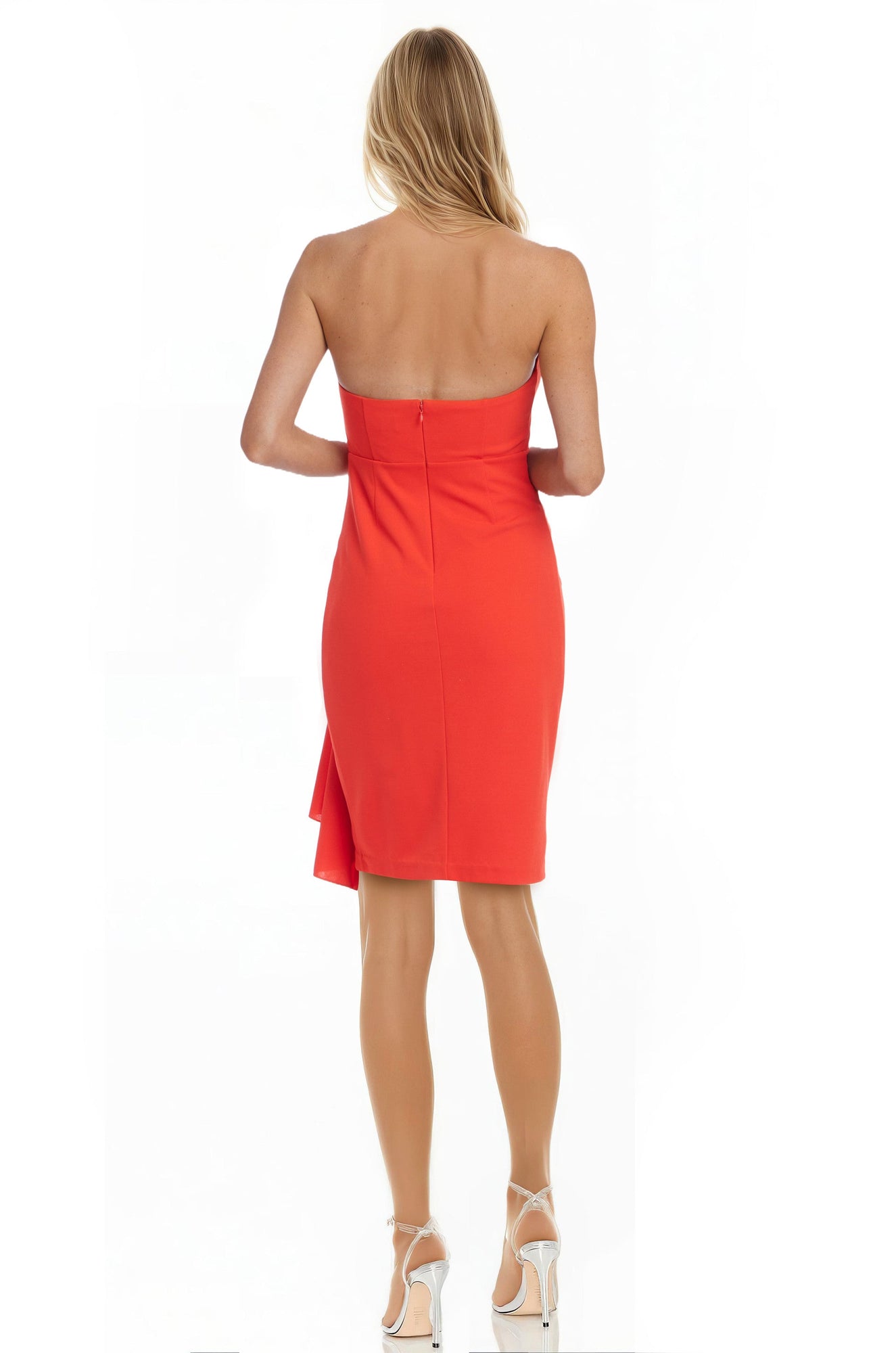 Jewel Badgley Mischka | Fiona Side Drape Halter Gown | Orange Coral