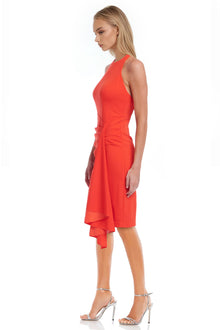 Jewel Badgley Mischka | Fiona Side Drape Halter Gown | Orange Coral