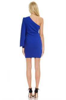 Jewel Badgley Mischka | Becky One-Shoulder Balloon Long Sleeve Mini Dress | Vista Blue