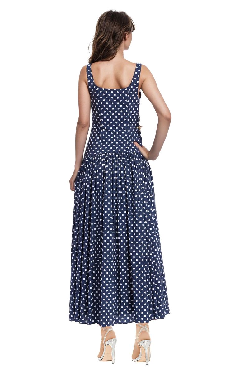 Jewel Badgley Mischka | Isla Polka Dot Drop Waist Maxi Dress | Midnight