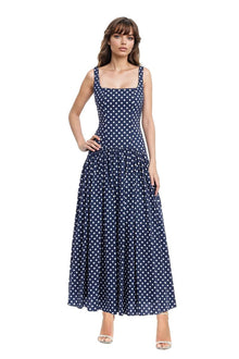 Jewel Badgley Mischka | Isla Polka Dot Drop Waist Maxi Dress | Midnight
