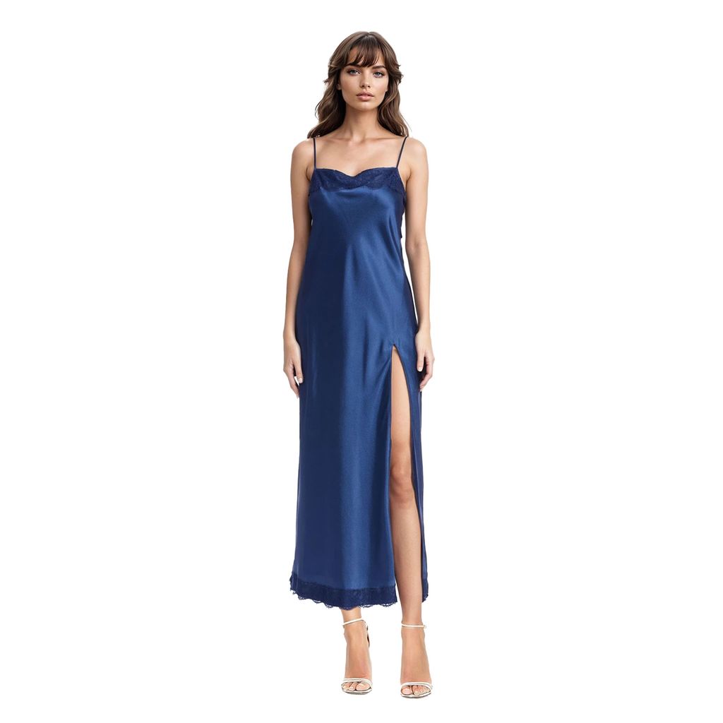 Jewel Badgley Mischka | Isabel Lace Trim Maxi Slip Dress | Midnight