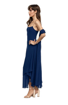 Jewel Badgley Mischka | Janie Square Neck Midi Dress with Chiffon Scarf Detail | Navy