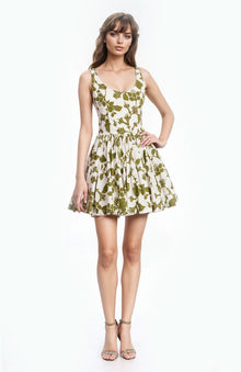 Jewel Badgley Mischka | Jackie Floral Print Fit & Flare Mini Dress | Green Multi