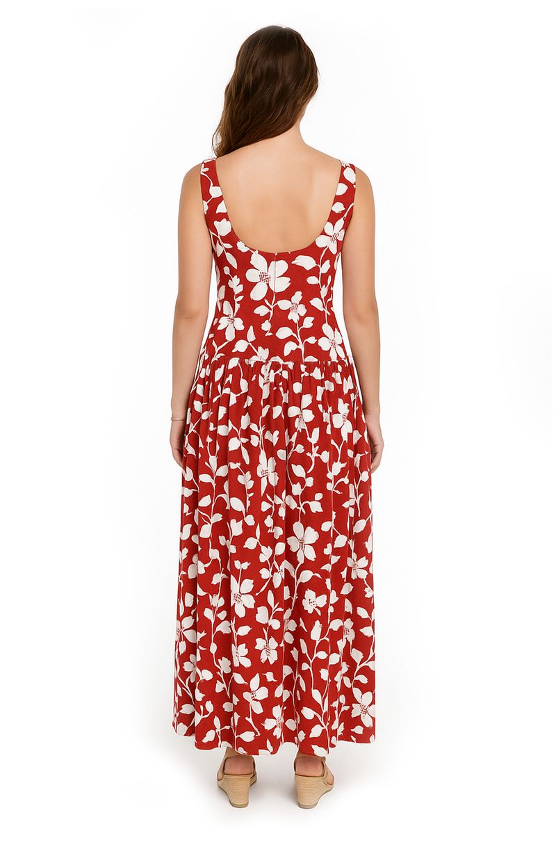 Jewel Badgley Mischka | Hayden Floral Drop Waist Maxi Dress | Red Multi