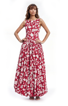 Jewel Badgley Mischka | Hayden Floral Drop Waist Maxi Dress | Red Multi