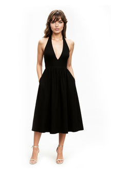 Jewel Badgley Mischka | Justine Halter Neck Midi Dress | Black