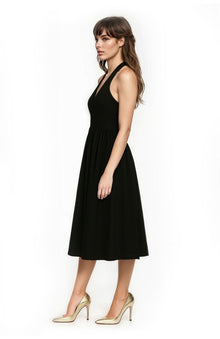 Jewel Badgley Mischka | Justine Halter Neck Midi Dress | Black