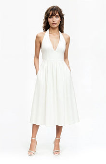 Jewel Badgley Mischka | Justine Halter Neck Midi Dress | White