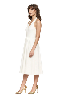 Jewel Badgley Mischka | Justine Halter Neck Midi Dress | White