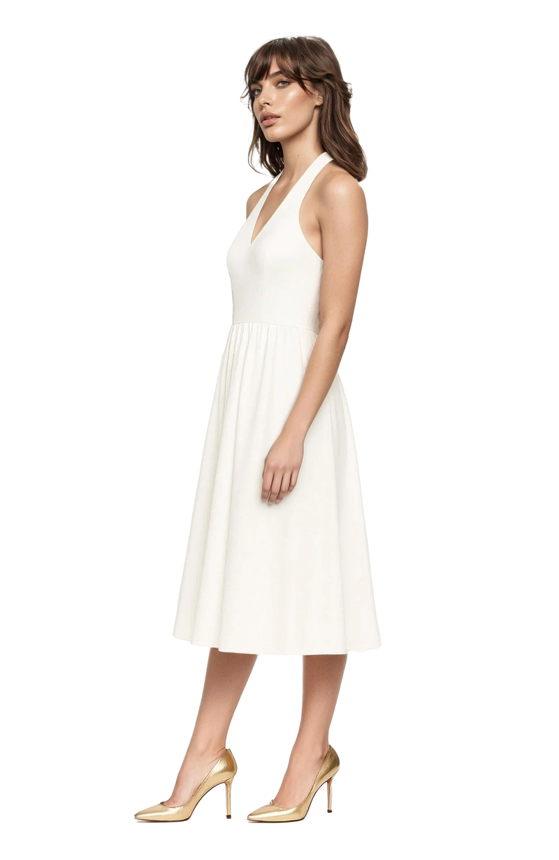 Jewel Badgley Mischka | Justine Halter Neck Midi Dress | White