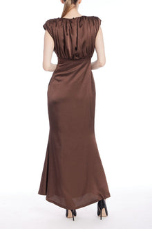 Jewel Badgley Mischka | Kelly High Neck Gathered Bodice Gown | Brown