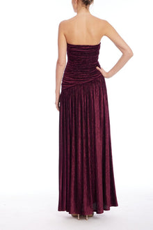 Jewel Badgley Mischka | Katia Strapless Ruched Bodice Pleated Gown | Wine