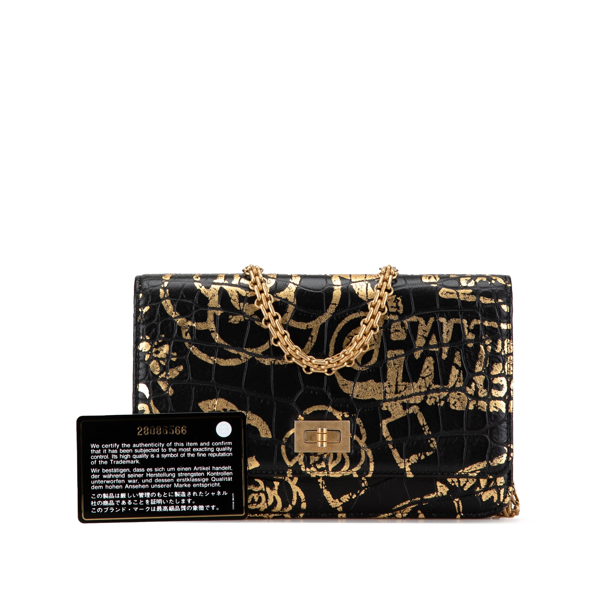 Chanel | Pre-Owned Calfskin Crocodile Embossed Graffiti 2.55 Cocodile Reissue Wallet On Chain | Black