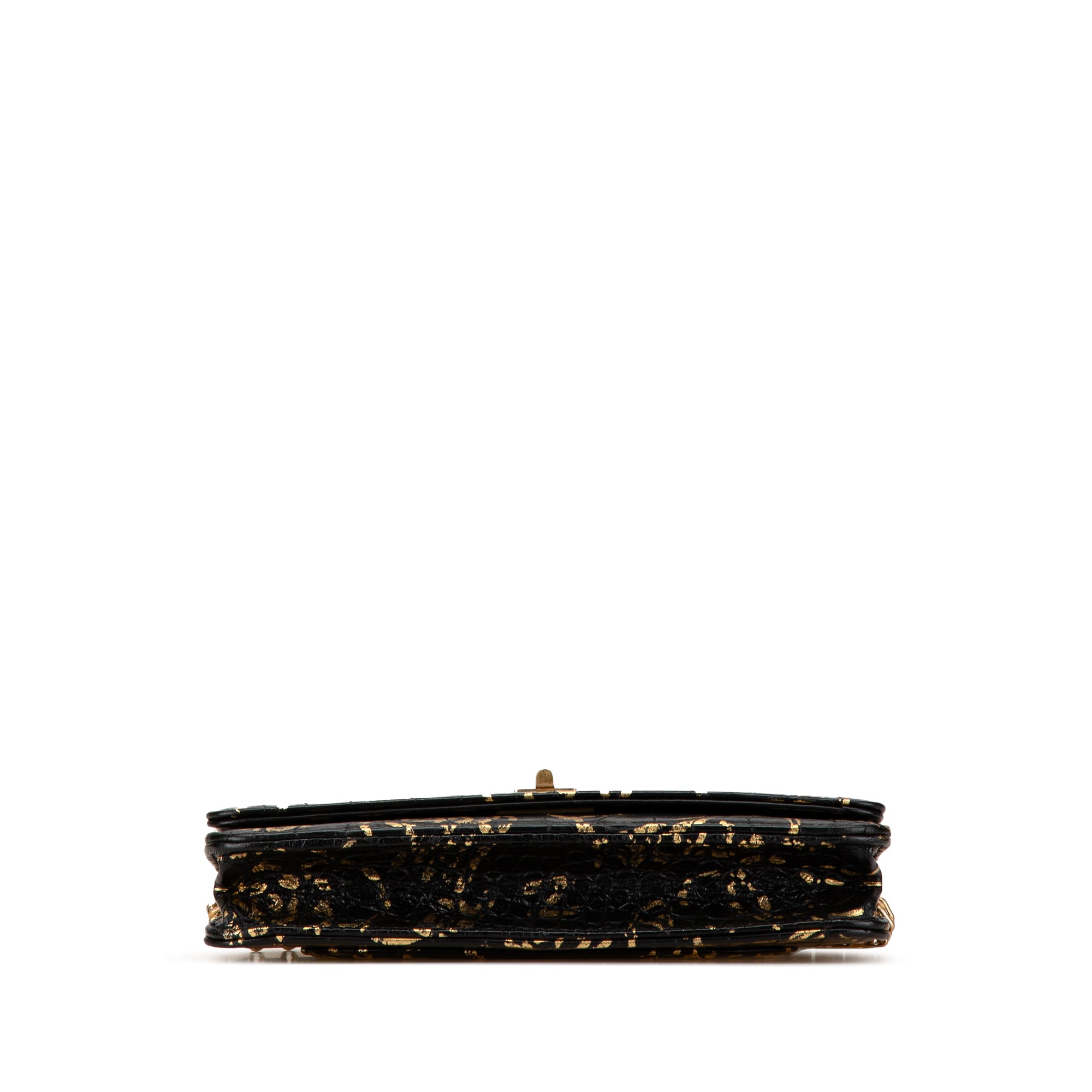 Chanel | Pre-Owned Calfskin Crocodile Embossed Graffiti 2.55 Cocodile Reissue Wallet On Chain | Black