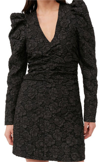 Jacquard V neck Mini Dress | Black