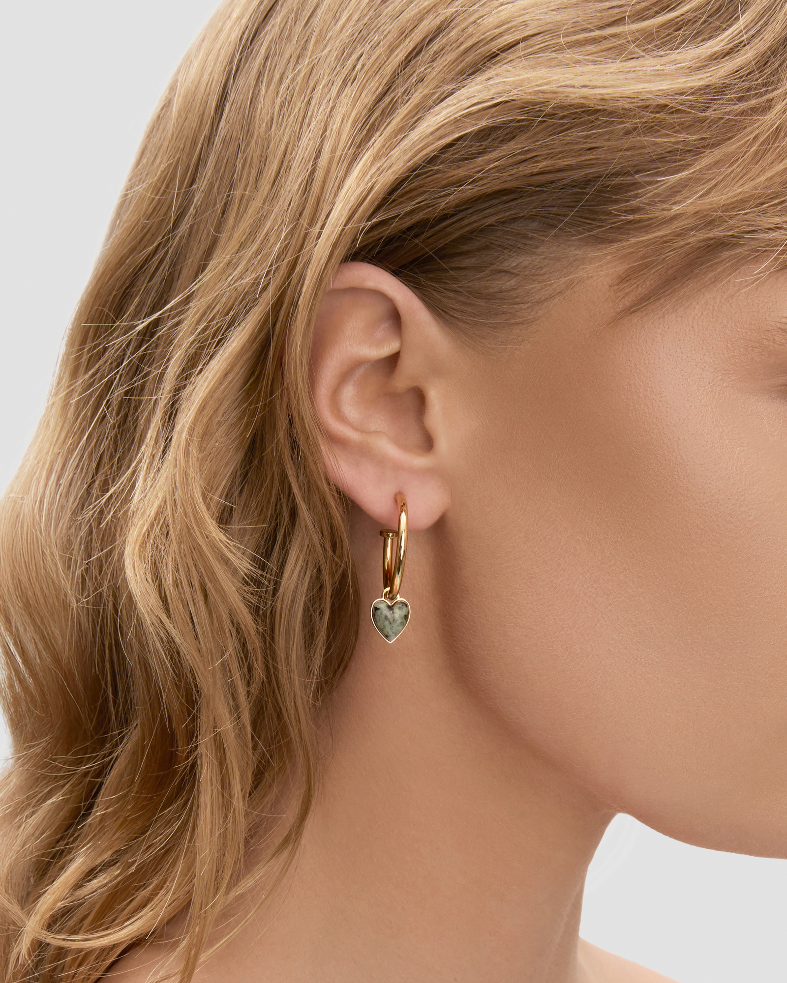 Semi-Precious Convertible Heart Huggies earring - back view | gold huggie earrings