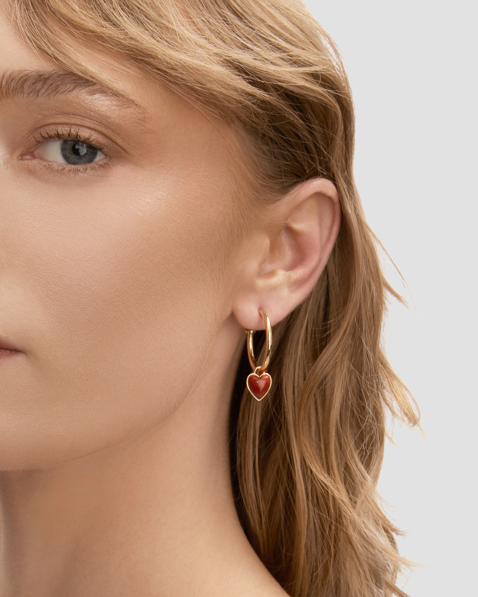 Semi-Precious Convertible Heart Huggies earring - side view | gold huggie earrings