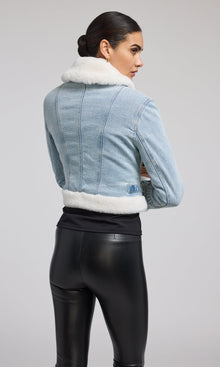 Jude Denim Faux Fur Combo Jacket | Light Blue/White