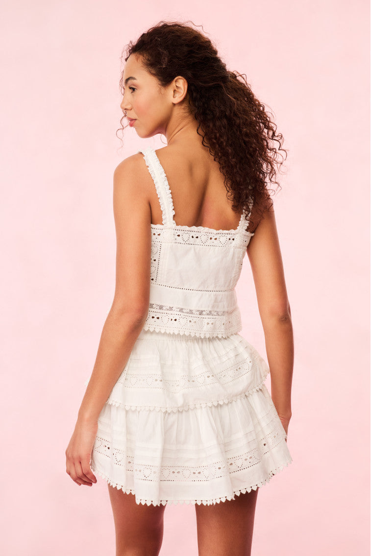 Karmina Heart Eyelet Lace Tank Top | White
