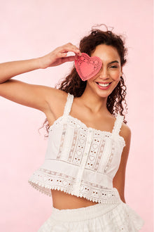 Karmina Heart Eyelet Lace Tank Top | White