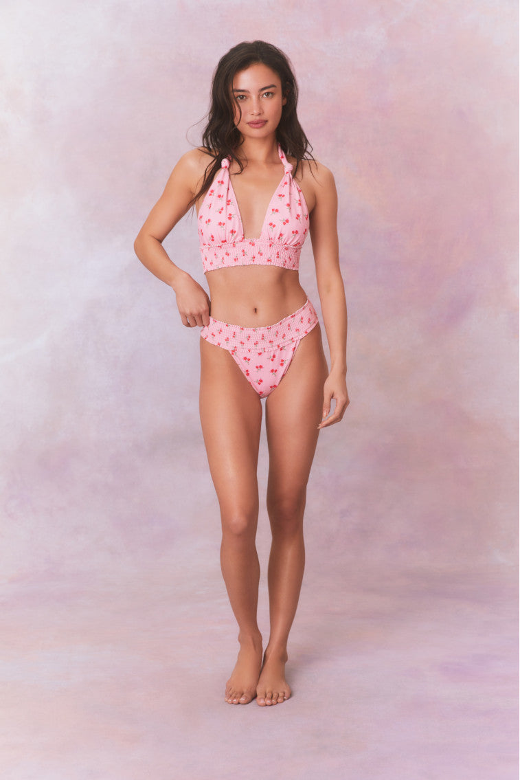 Katya Cherry Halter Bikini Swim Set | Cherry Pink