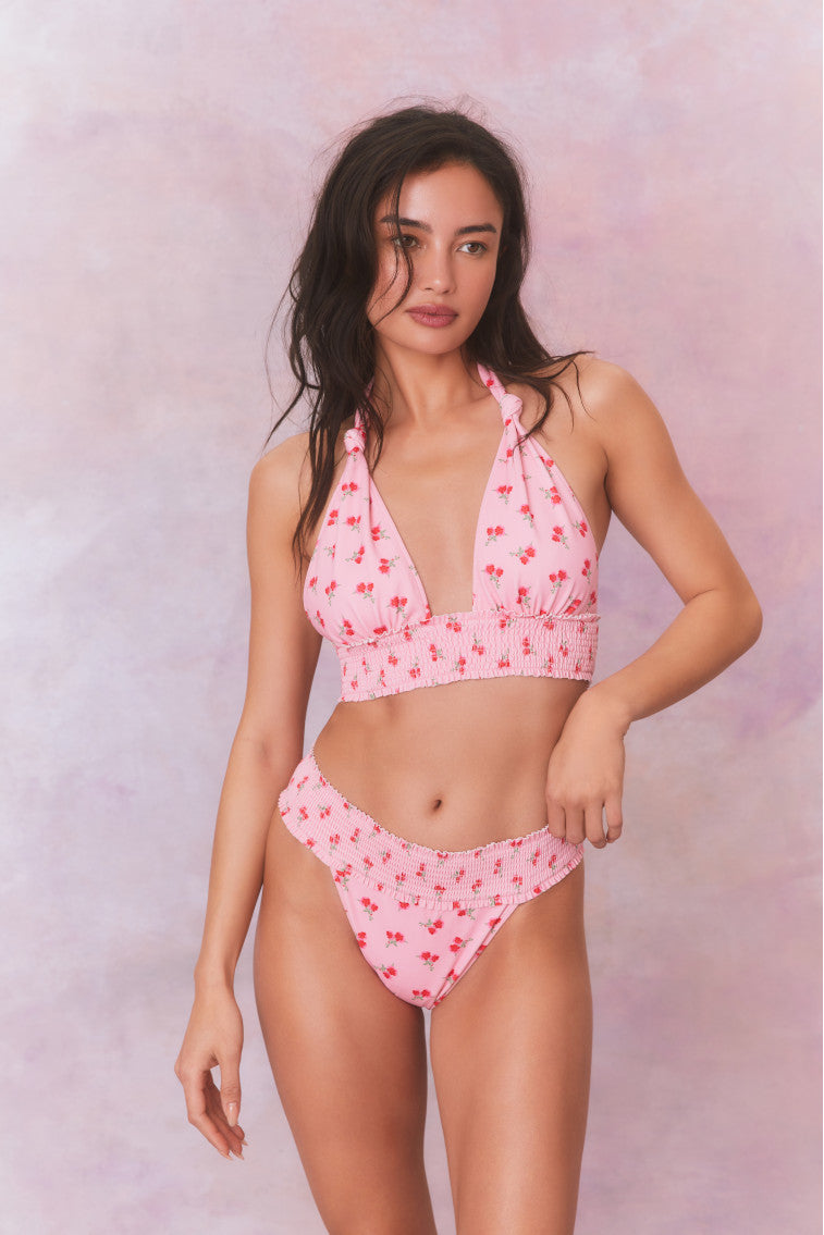 Katya Cherry Halter Bikini Swim Set | Cherry Pink