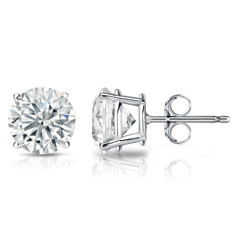 Womens | Stud Earrings | 14K White Gold | 1 CTW Round Cut Lab Grown Diamond | F-VS